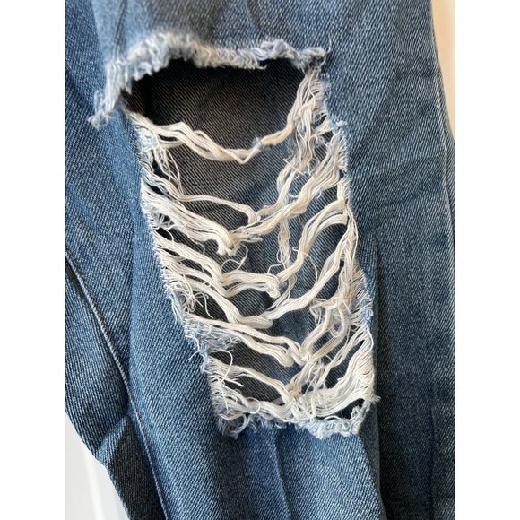 AQ Distressed Denim Jeans Womens 16 Blue Medium Wash Cotton Blend Pockets - Picture 3 of 13